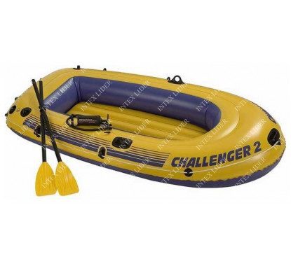 68367 Intex Двухместная надувная лодка Challenger-2 Set + пластиковые вёсла и насос